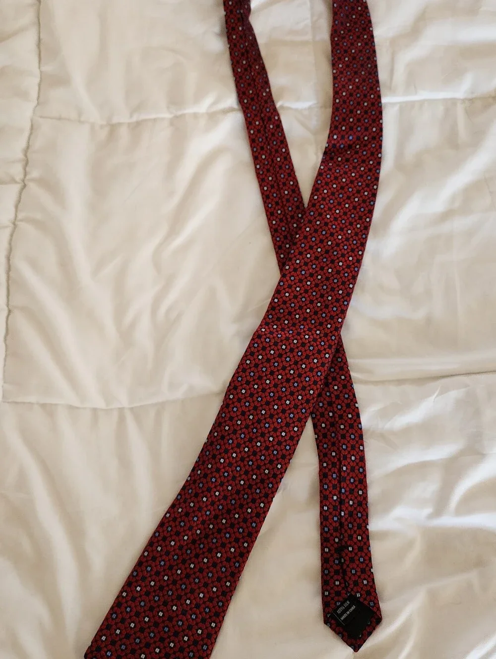 Jos. A. Bank Red Silk Geometric Necktie with Blue Accents